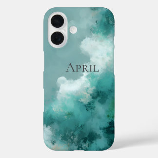 Grüne und weiße abstrakte Malerei iPhone 16 Hülle