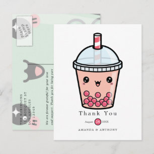  Grüne und weiße Aquarell-Blumenhochzeit Danke  Postkarte