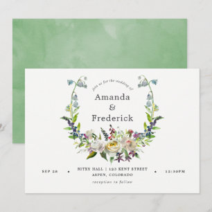 Grüne und weiße Aquarell-Blumenhochzeit Einladung