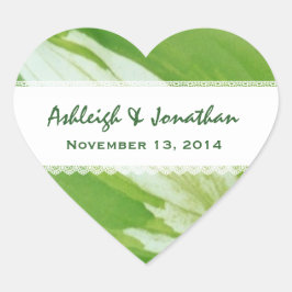 Grüne und weiße Blätter und Lace V04 Herz-Aufkleber