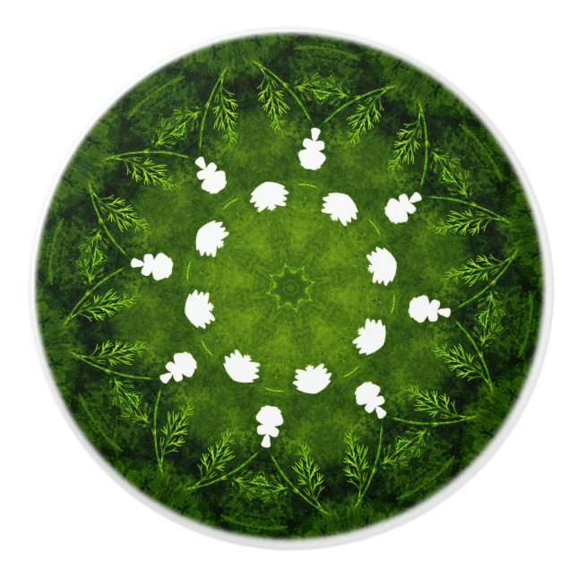Grüne und weiße Blume Blumen Keramikknauf (Vorderseite)