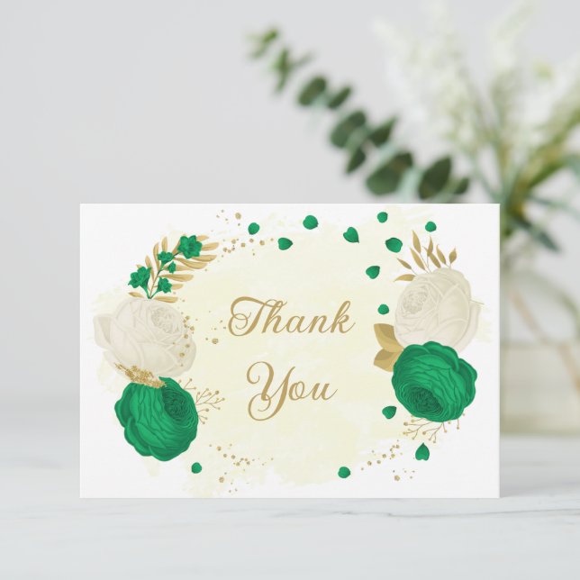 Grüne und weiße Blume, botanische Hochzeit Dankeskarte (Stehend Vorderseite)