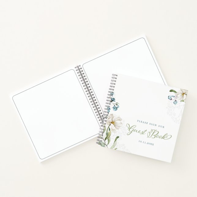 Grüne und weiße Blume Elegantes Gästebuch Notizbuch (Innenseite)