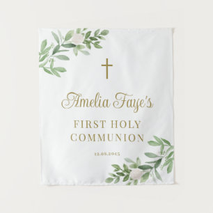 Grüne und weiße Blume Erste Kommunion Hintergrund Wandteppich