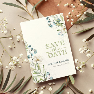 Grüne und weiße Blume Hochzeit Save The Date