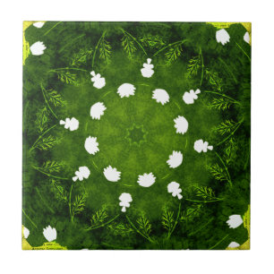 Grüne und weiße Blumen floral Fliese