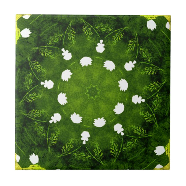 Grüne und weiße Blumen floral Fliese (Vorderseite)