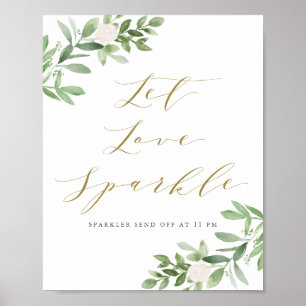 Grüne und weiße Blumen Lassend Liebe Sparkle Weddi Poster