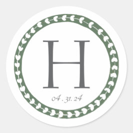 Grüne und weiße botanische Blockdruck-Hochzeit Runder Aufkleber