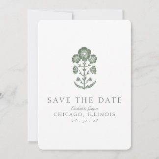Grüne und weiße botanische Blockdruck-Hochzeit Save The Date