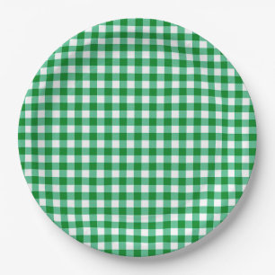 Grüne und weiße Büffelkaros BBQ-Hochzeit Pappteller