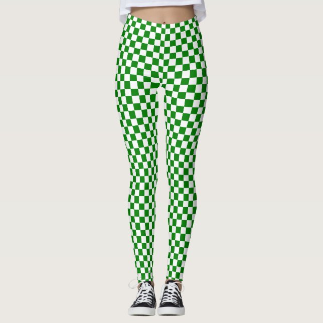 Grüne und weiße Checkered Leggings (Vorderseite)
