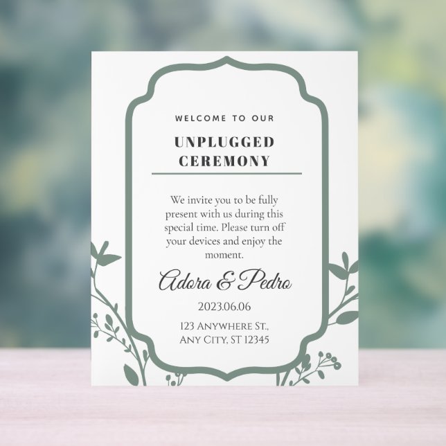 Grüne und weiße elegante Hochzeit Acrylschild (Neutral)