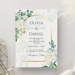 Grüne und Weiße Elegante Hochzeit Einladung