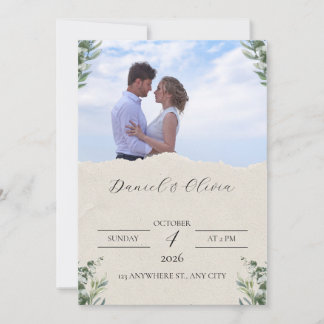 Grüne und weiße elegante Hochzeitseinladung Einladung