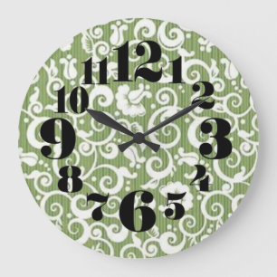 Grüne und weiße florale Blüten Große Wanduhr