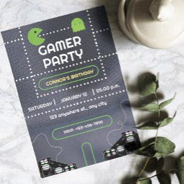 Grüne und Weiße Gamer Geburtstagsparty Einladung