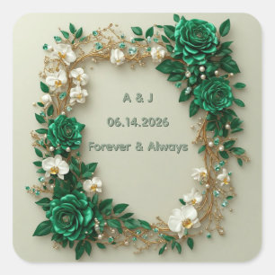 Grüne und weiße Gartenhochzeit mit goldenen Akzent Quadratischer Aufkleber