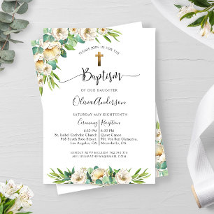 Grüne und weiße, gelbe Blütentaufe Einladung