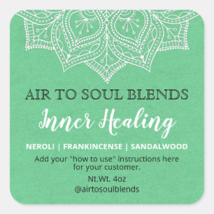 Grüne und weiße Mandala Blend Labels Quadratischer Aufkleber