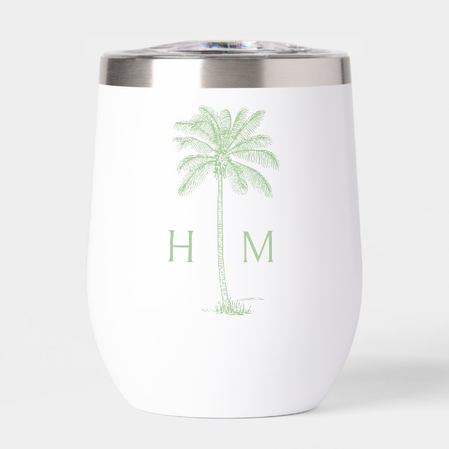 Grüne und weiße Palm-Palmetto-Baum-Monogramm (Vorderseite)