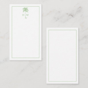 Grüne und weiße Palm-Palmetto-Baum-Monogramm Mitteilungskarte