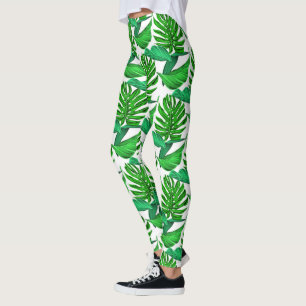 Grüne und weiße Palmenblätter, tropischer Dschu Leggings