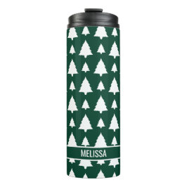 Grüne und weiße Tannen-Weihnachtsbaum-Muster & Nam Thermosbecher