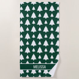 Grüne und weiße Tannen-Weihnachtsbaum-Muster & Tex Strandtuch