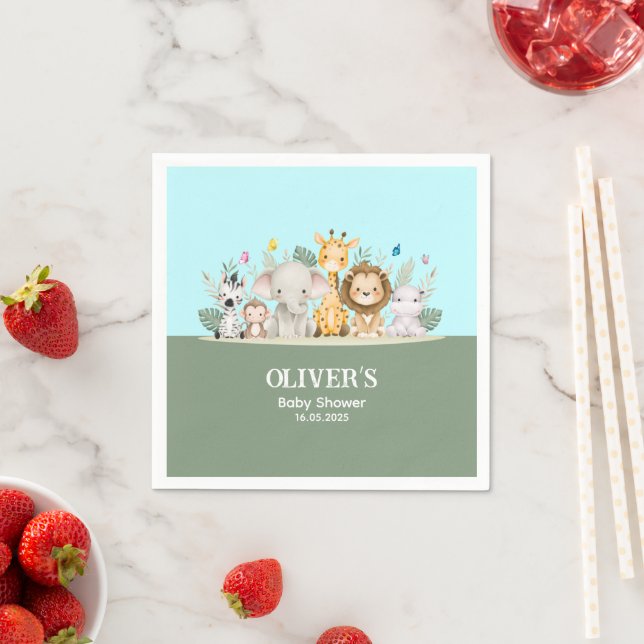 Grüne und weiße Wasserfarbe Babydusche Papier Napk Serviette (Beispiel)