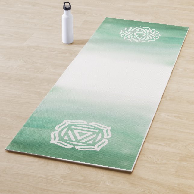 Grüne und weiße Wasserfarbe Krone & Root Chakra Yogamatte (Beispiel)