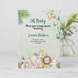 Grüne und weiße Wasserfarben Babydusche Einladung