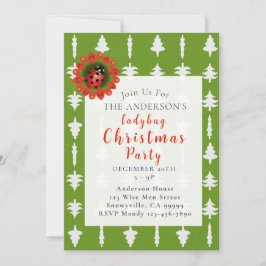 Grüne und Weiße Weihnachtsbaum-Marienkäfer-Party Einladung