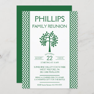 Grüne und weiße Zig Zag Familienankündigung Wieder Einladung