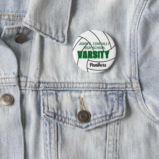 Grüne Uni-Volleyball-Anstecknadel mit Schulgeist Button (Beispiel)