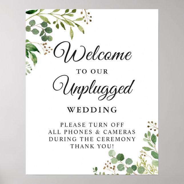 Grüne Unplugged Wedding Ceremony Sign Poster (Vorne)