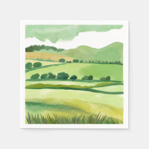 Grüne üppige Hügel   Natur Aquarell Serviette