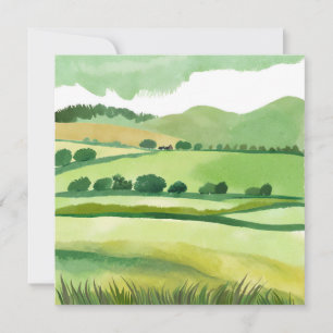 Grüne üppige Hügellandschaft Natur Aquarell Karte