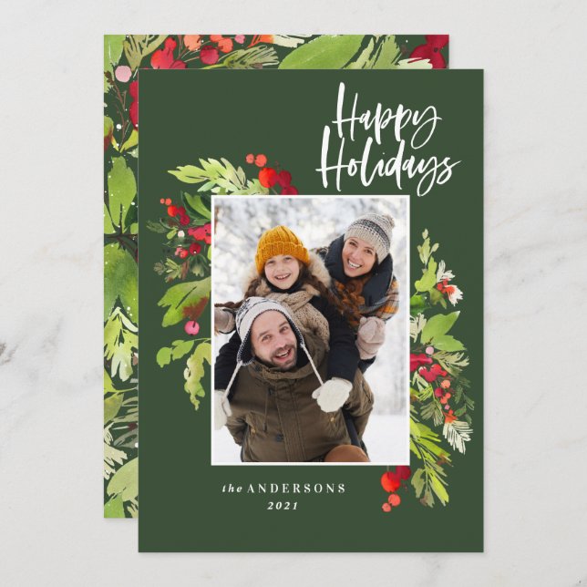 Grüne Urlaubspflanze Traditionelles rustikales Fot Feiertagskarte (Vorne/Hinten)