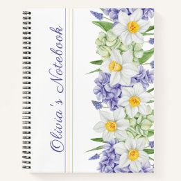 Grüne Veilchen-Gelbe Aquarell-Frühlingsblumen Notizbuch