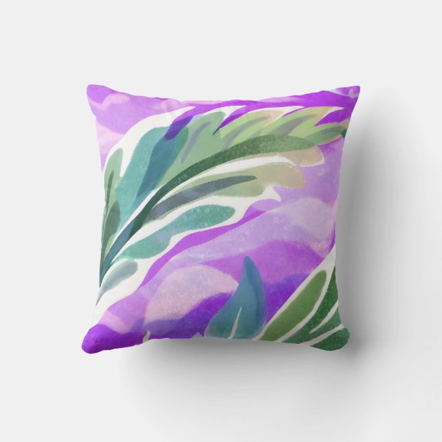 GRÜNE VERLASSEN MIT LILA HINTERGRUND KISSEN (Rückseite)