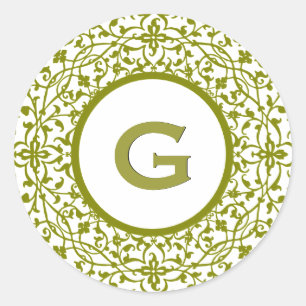 Grüne verschlungene Stickerei E Monogramm oder bel Runder Aufkleber