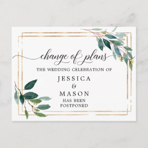 Grüne verspätete Hochzeiten ändern das Datum Postkarte