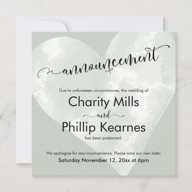 Grüne Vertagung der Hochzeitsankündigung (Vorderseite)