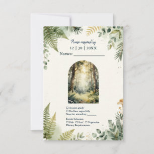 grüne verzauberte Wald-Wasserfarben-Boho-Hochzeit RSVP Karte