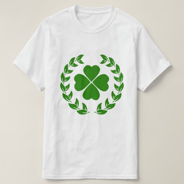 Grüne Vier Blätter Klee und grüner Kranz T-Shirt (Design vorne)