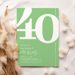 Grüne vierzigste Party Einladungen<br><div class="desc">Hellgrüne Party Einladungen aus dem 40. Jahrhundert mit der Nummer '40' in einem großen Schriftart,  der eine fette Serife enthält,  und einer modernen Einladungvorlage,  die leicht zu personalisieren ist.</div>