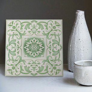 Grüne viktorianische Rückwand im Art Nouveau-Stil Fliese
