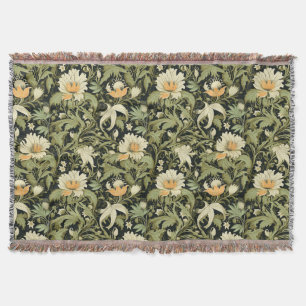 Grüne Vintage Blume Abstrakt Moderne Blumenkunst Decke