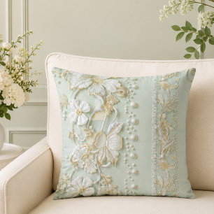 Grüne Vintage-Blumen-Faux-Spitzen-Wurfkissen Kissen